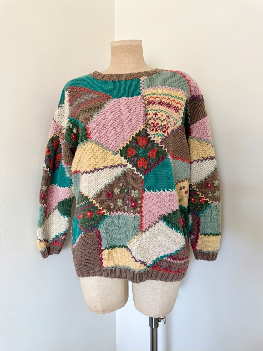 Vintage Weather Vane rare patchwork heavy hand knit patchwork sweater